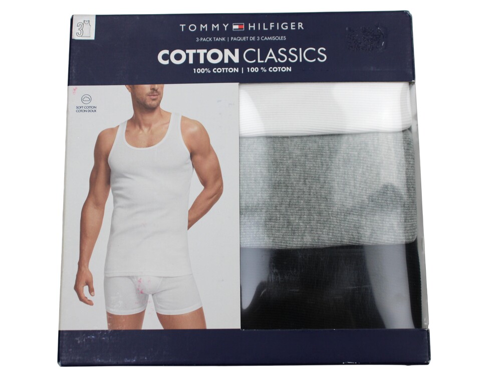 Tommy Hilfiger Cotton Classics Tank Undershirt Mens S Black Grey White 3 Pack